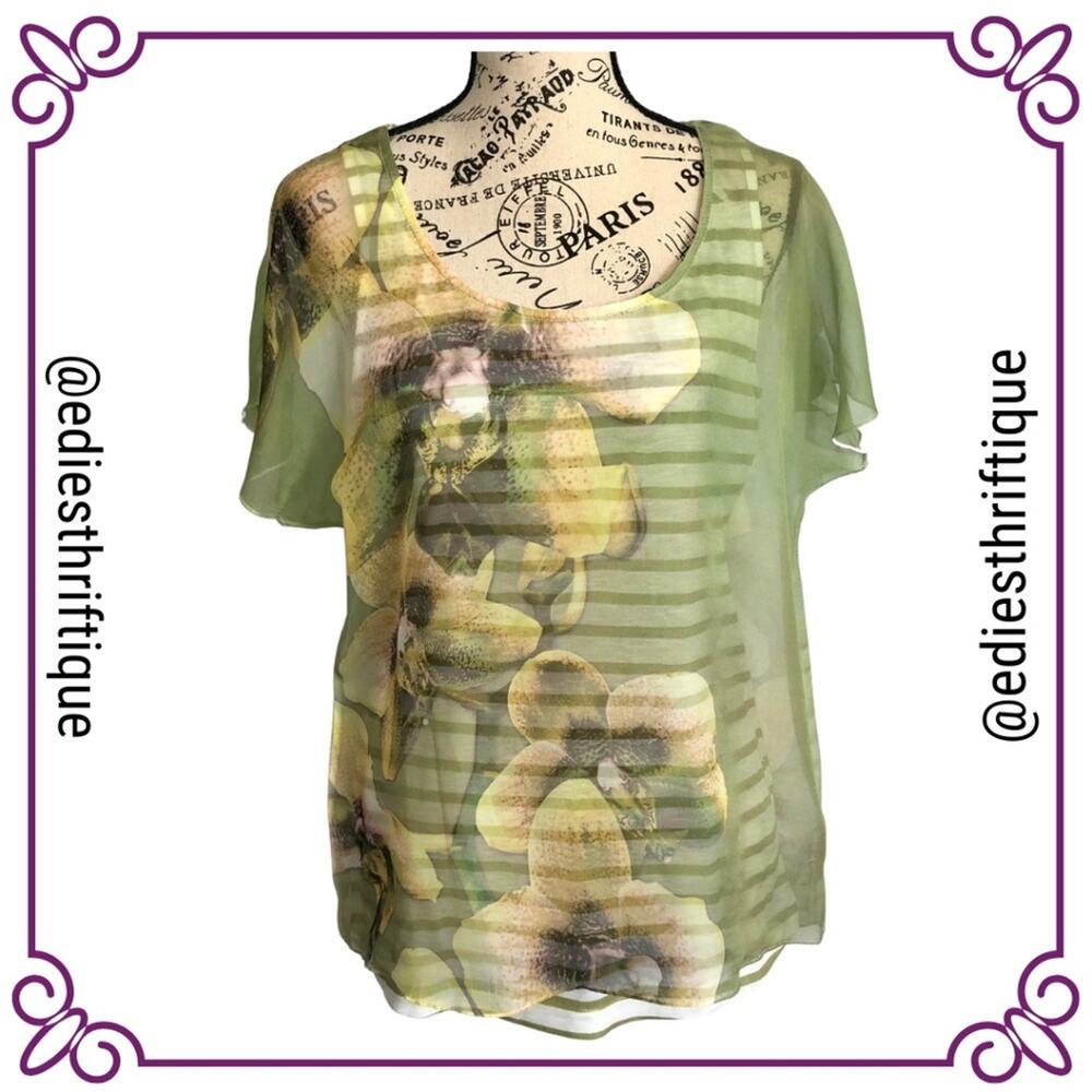 Live & Let Live Short Sleeve Floral Polyester Top Blouse Small